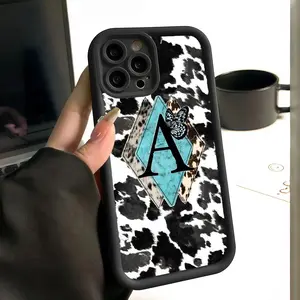 Western Cowprint Turquoise Initial Phone Case Lanyard Phone Case - Cowgirl Protective Coverfor iPhone 17 16 Promax 15 Plus 14 13 12 11 Pro Max Plus TPU Shock-Resistant Phone Case  #TYJTZM1 Smartphone Cellphone