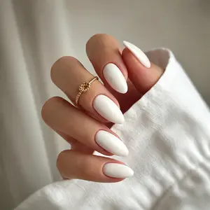 Almond Shape White Press On Nails • Glossy Finish • Reusable Fake Nails • For Daily & Party Wear • Easy Application