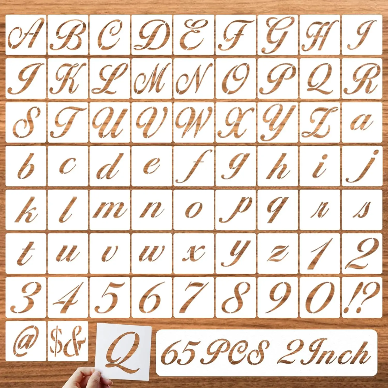 2 Inch Letter Symbol Stencils for Painting on , 65 count Alphabet Drawing Templates with Calligraphy Large Font and Cursive Letters Numbers Signs,  Plastic Art Craft Stencils