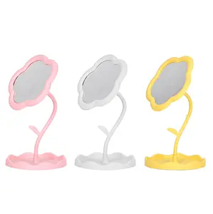 Large White Sunflower Shaped Vanity Mirror Desk Makeup Mirror with Stand Rotating Cosmetic Mirror for Bedroom Dressing Table and Beauty Routine