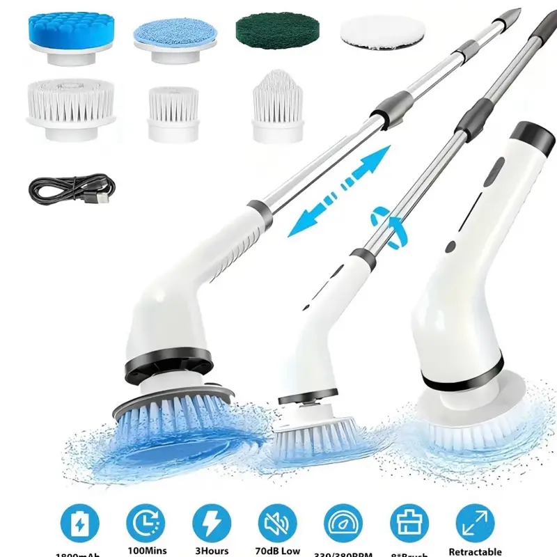 2026 New Model Electric Spin Scrubber Cordless IPX7 Waterproof Multi-Surface Cleaning Brush Long Battery Life Adjustable Speed Extendable Handle Multi-Purpose Kit for Bathroom Kitchen Durable Powerful Multifunction Shower Scrubber Tiktok Shop Deals