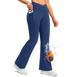 Women's Fleece-Lined Flared Pants - Waterproof and Warm Winter Sports Pants with 4 Pockets Suitable for Hiking and Snow Activities