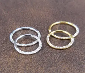 18G/20G Hinged Clicker Nose Hoop · Gold Tone Clear CZ Septum Nose Hoops · Septum Clicker Nose Ring Hoop · Surgical Steel 8mm Nose Ring Hoop