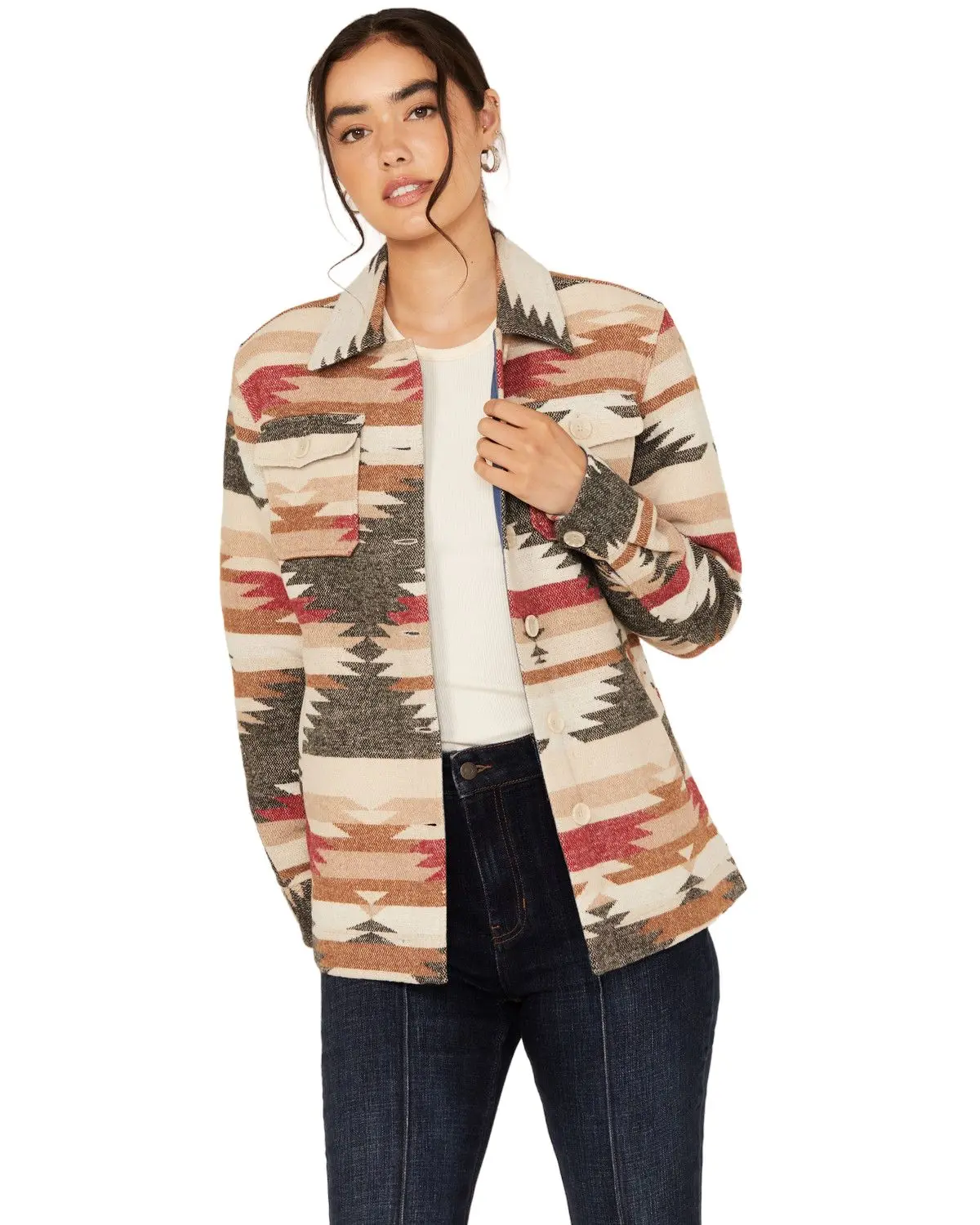 Idyllwind Women's Women'S Roadhouse Southwestern Print Button-Down Shacket - Iwho24w32-Iv