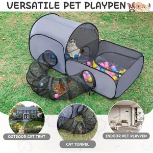 Three-In-One Cat Dog Game Fence with 360 Degree Tunnel, Soft Breathable Mesh Design, Easy Setup, Durable Pet House, Indoor Outdoor Use