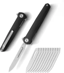 Folding Scalpel Knife，Scalpel Pocket Knife with 10pcs #60 Replaceable Razor Blades,G10 Handle EDC Utility Knife with Liner Lock,Pocket Clip，Surgical Knives for Outdoor Skinning（Black）