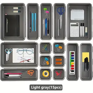 15pcs Interlocking Desk Drawer Organizer Separator - Customize Your Space for Office, Bathroom, Kitchen, and Makeup Organization