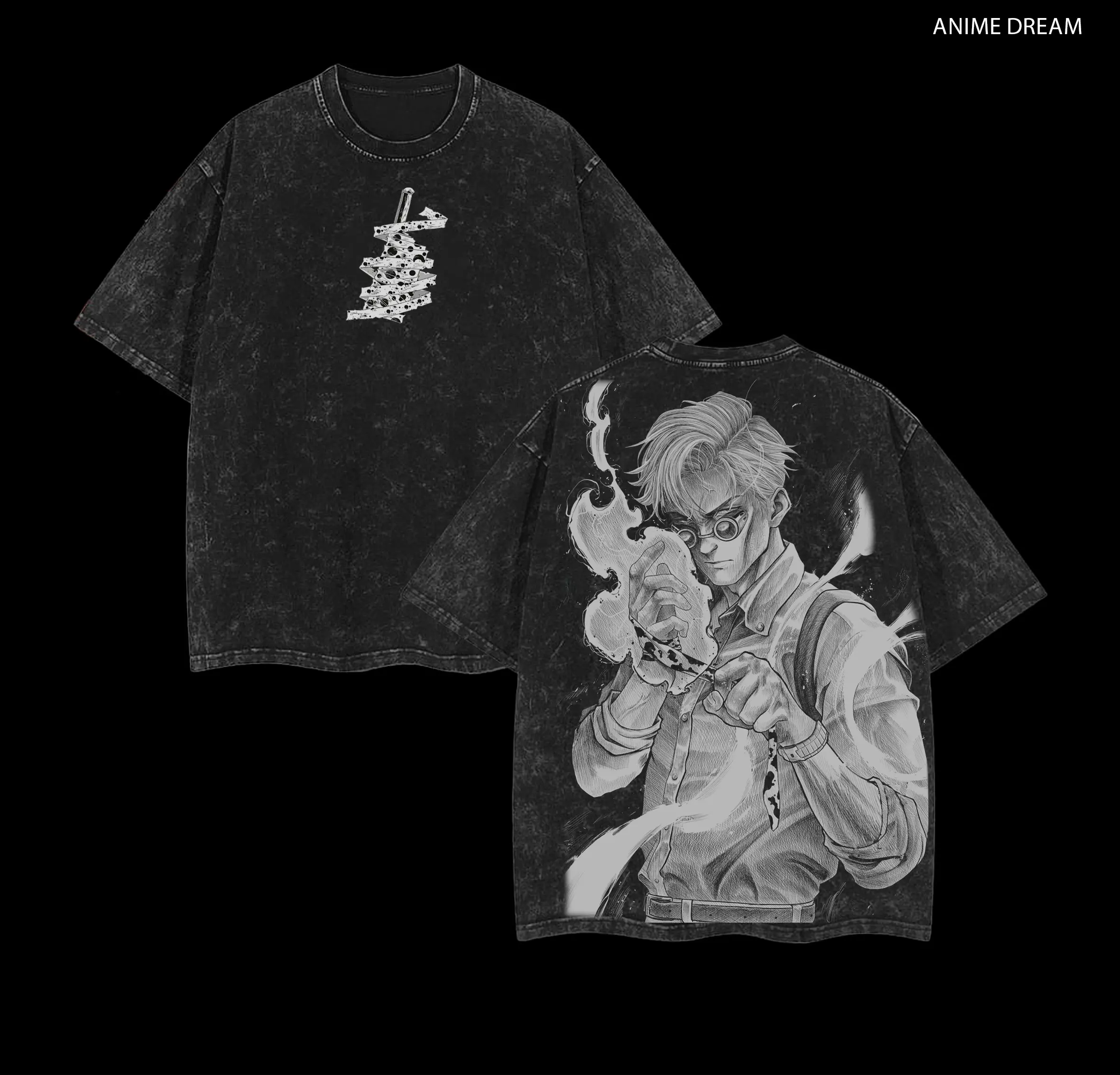 Kento Nanami Jujutsu kaisen Anime Double Printed Vintage Washed Tee Unisex Oversize Heavyweight Cotton T-shirt for Anime Fans and Lovers