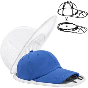 Hat Washer Cage for Baseball Caps, Collapsible Cap Washing Cage - Hat Cleaner for Washing Machine & Dishwasher - Ball Cap Cleaner, Shaper Protector Holder with Rack Frame for Laundry White