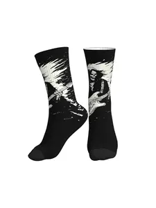 1 Pair Skeleton Rock Guitarist Print Crew Socks, Dark Punk Style, Breathable & Durable, For Rock Enthusiasts & Daily Wear / Festival Outfits