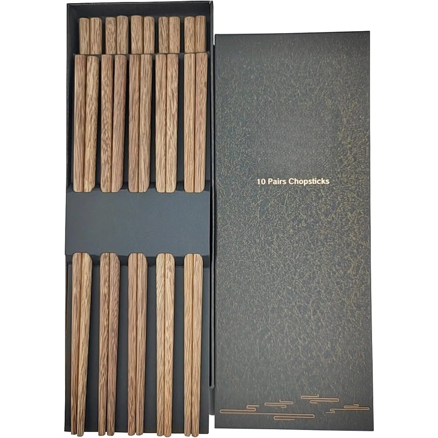 Reusable Wooden Chopsticks,10 Pairs Wenge Wood Chop Sticks,for   Korean Cuisine, Dishwasher safe(9.8 inches)