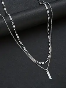 Fashionable Stainless Steel Cuban Link Chain Necklace & Pendant Necklace, Minimalist Chain Fashion Jewelry for Party, Daily Clothing Decor, Trendy All-match & Exquisite Jewelry for Birthday Gift