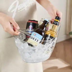 Large Clear Ice 4L Party Beverage Bucket, Acrylic Ice Bucket for Cocktail Bar, Cooler for Champagne, Red Wine or Beer, Suitable for Home Parties, Bars and Outdoor