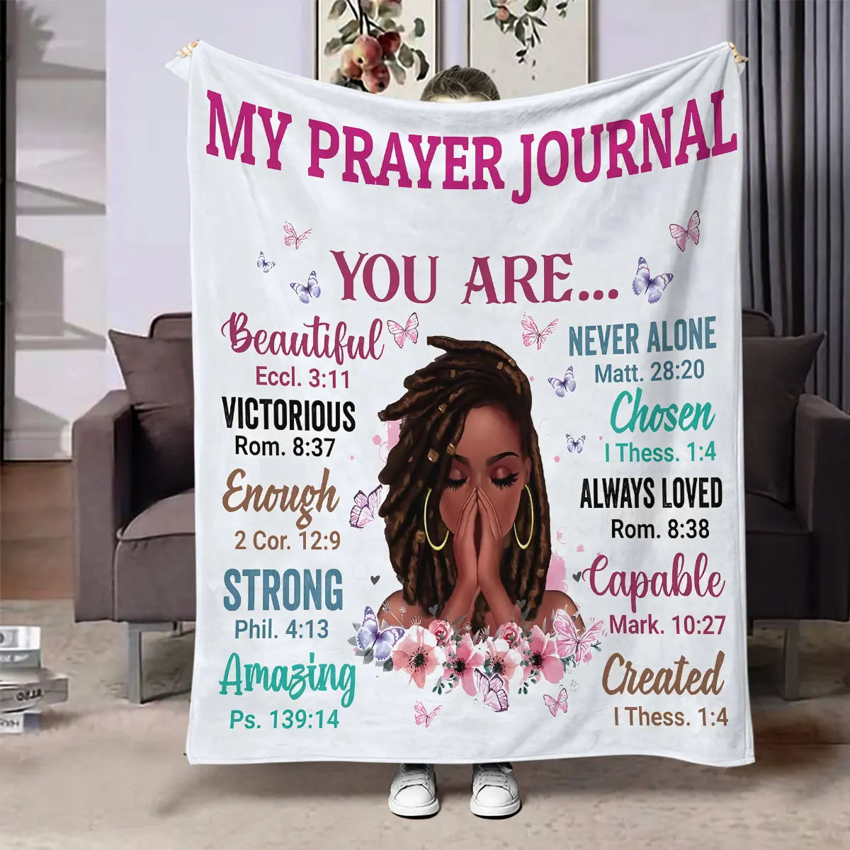 Inspirational Quote and Bible Verse Trendynest Pattern Blanket, Heartfelt Gift Blanket, Perfect Gift for Bedroom Living Room Sofa Couch, 1pc