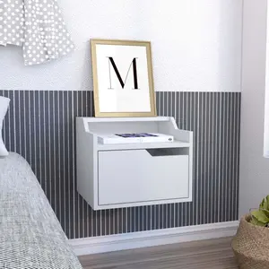 Busan Modern Floating Nightstand End Table Side Table Single-Drawer Design with Sleek Two-Tiered Top Shelf Surfaces- White - Bedroom
