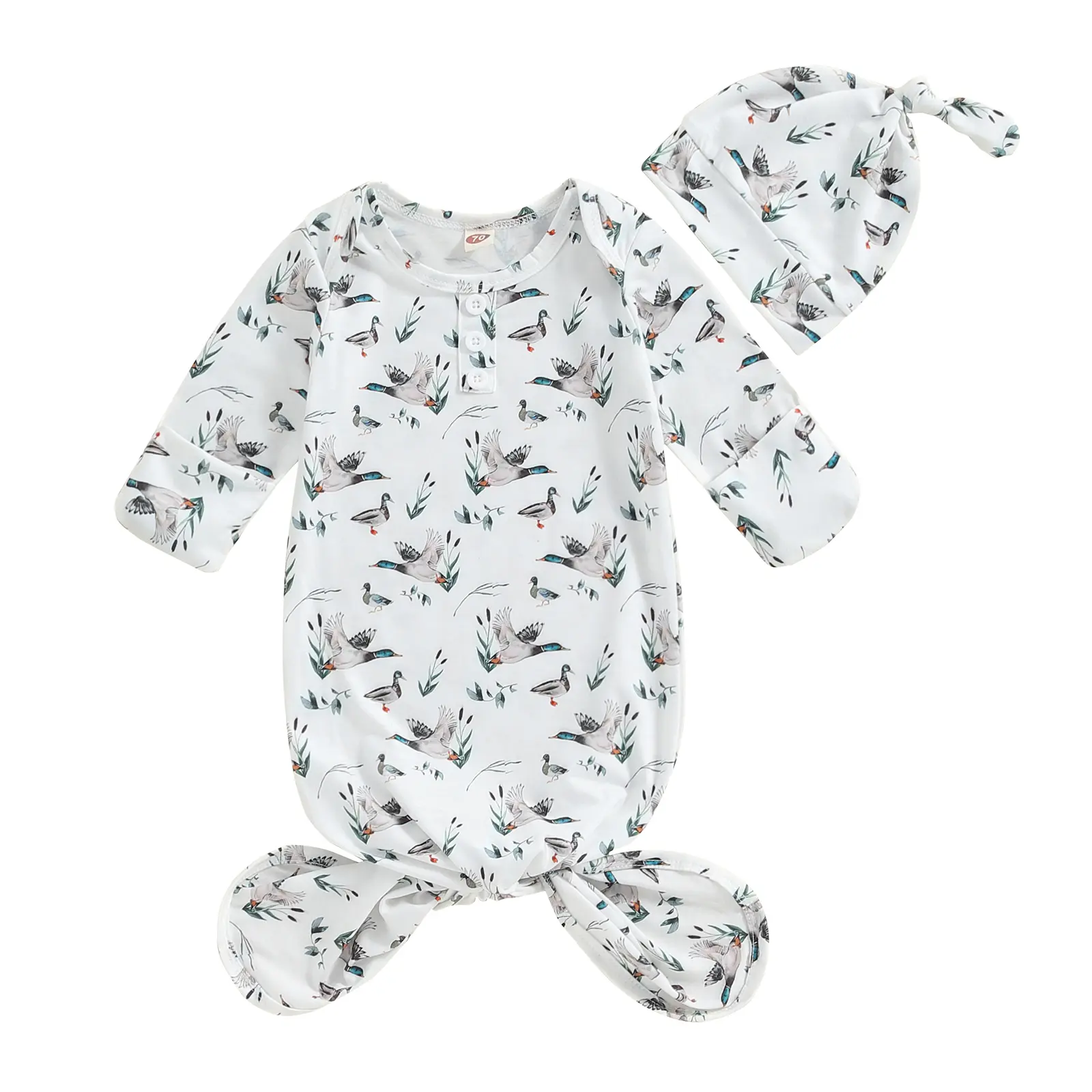 Meihuida Newborn Infant Baby Boys Girls Knotted Gown with Hat Mallard Duck Hunter Sleeping Bag Swaddle Set Blanket