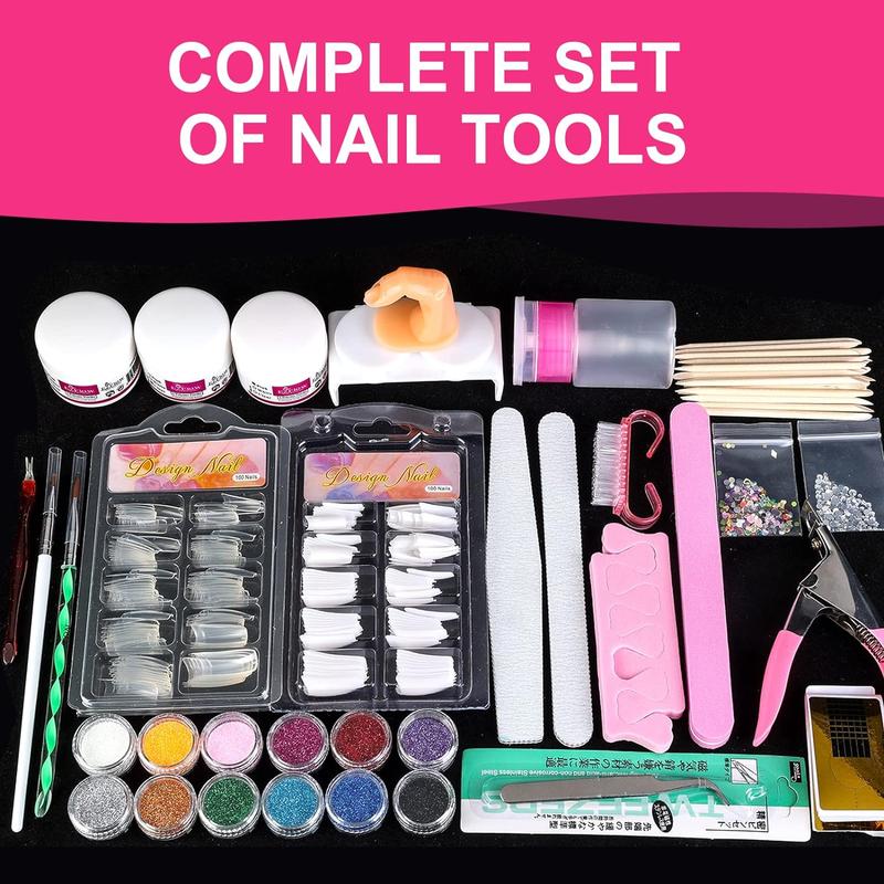 Nail Kit Set Professional Acrylic with Everything, 12 Glitter Acrylic Powder Kit Nail Art Tips Nail Decoration, DIY Nail Tool Nail Supplies Acrylic Nail Kit for Beginners (Professional) Crystal Manicure Nail Care Clipper Gift Long Lasting Nail Polish