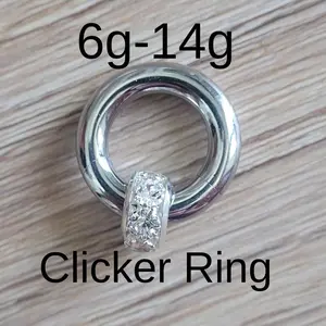 Silver Clicker Septum Ring with Rhinestones 6g 8g 10g 12g 14g | Surgical Steel Hoop for Piercings | Nose Ear Daith Prince Albert Jewelry Fancy Formal Wedding Septum