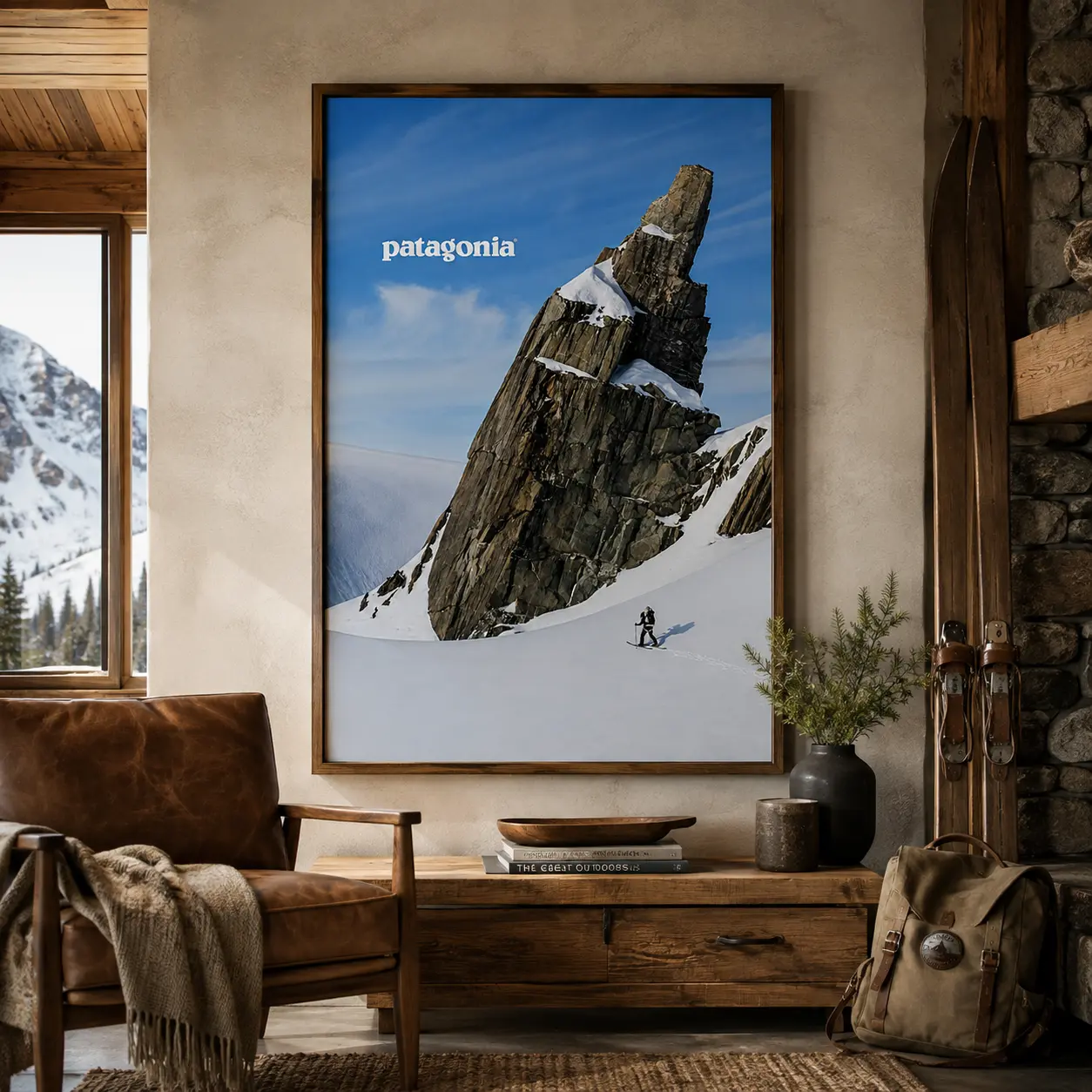 Snow Mountain Adventure Canvas Print Poster - Alpine Skiing, Outdoor Climbing Winter Landscape Wall Art, Home Outdoor Decor for Bedroom, Cabin