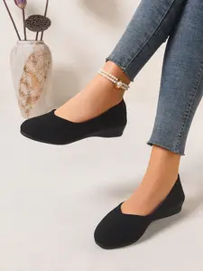 New Flat Heel Wedge Single Shoe Classic Design, Comfortable Low-Cut Sole, Textile Upper, Casual Style, All Seasons