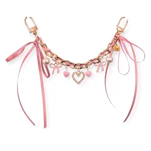 Coquette Pink Bag Chain/ Satin Ribbon Bow 8in Chain
