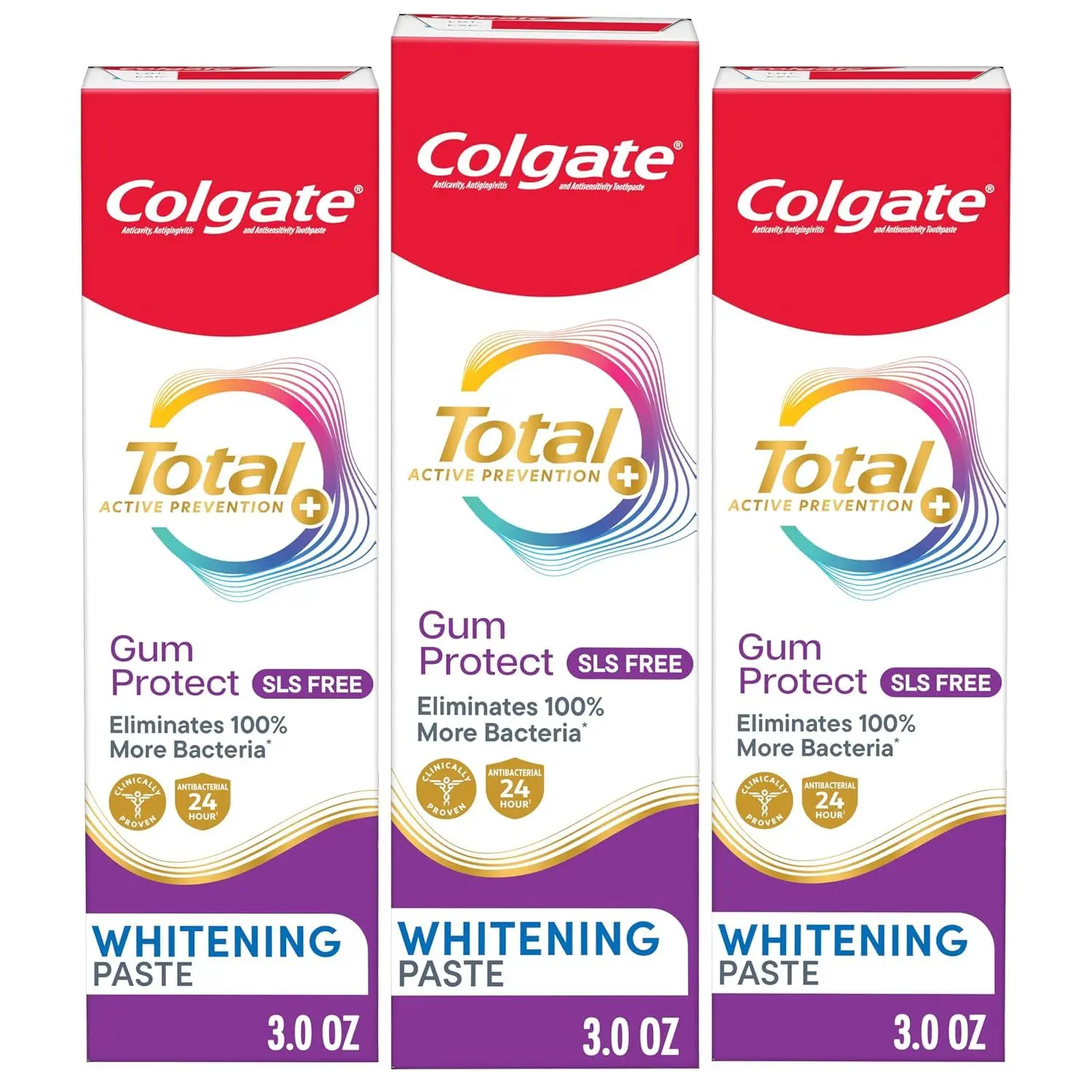 Colgate Total Gum Protect Whitening Toothpaste, SLS Free, 3 Pack, 3 oz