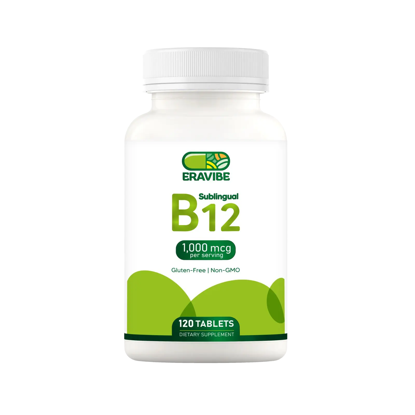 Eravibe Vitamin B12 Healthcare Tablet 1000 mcg Cherry Flavor Sublingual 120 Tablets Gluten Free Non GMO Dietary Supplement Fitness Edible