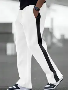 Men's High Quality Color Block Loose Sweatpants, Straight Leg Design with Side Stripes, Comfortable and Stylish Casual Wear for All Seasons Athleisure Style Bottoms
