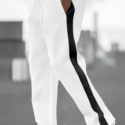 Men's High Quality Color Block Loose Fitting Sweatpants, Straight Leg Design with Side Stripes, Comfortable and Stylish Casual Wear for All Seasons Athleisure Style Bottoms, Casual Comfy Sweatpants