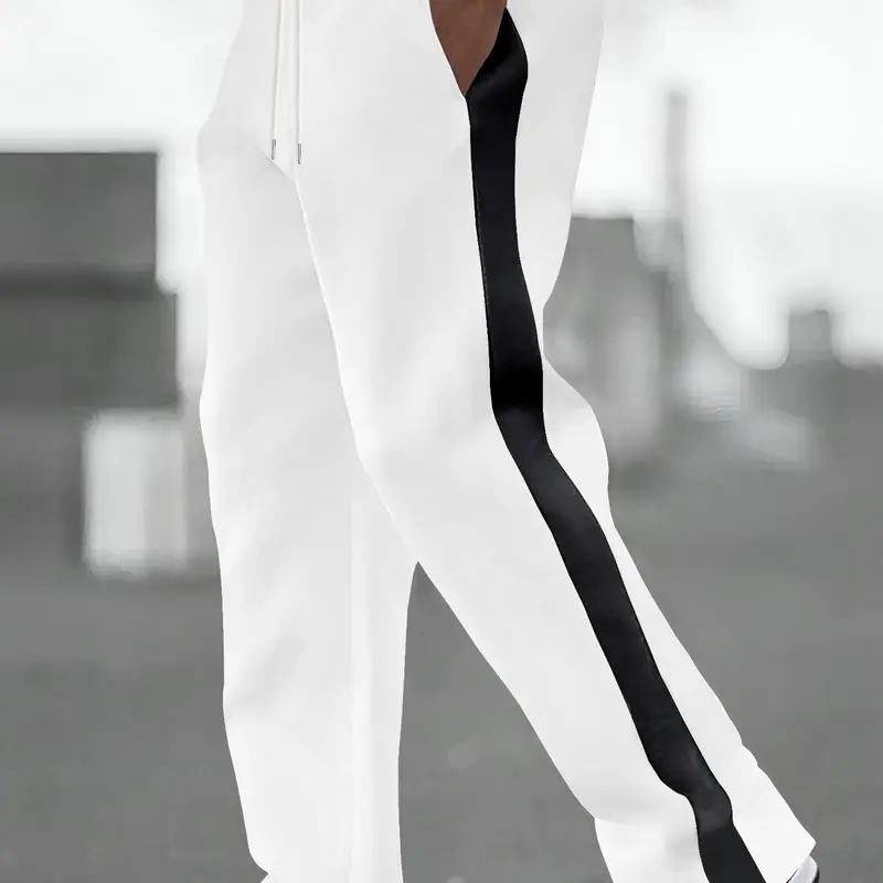 Men's High Quality Color Block Loose Fitting Sweatpants, Straight Leg Design with Side Stripes, Comfortable and Stylish Casual Wear for All Seasons Athleisure Style Bottoms, Casual Comfy Sweatpants