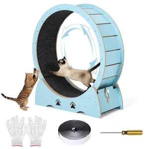 Modern Wooden Cat Treadmill - Ultra-Quiet Interior Cat Running Wheel with Replaceable Carpet | Sturdy Exercise Toy for Indoor Cats & Kittens | Natural Wood