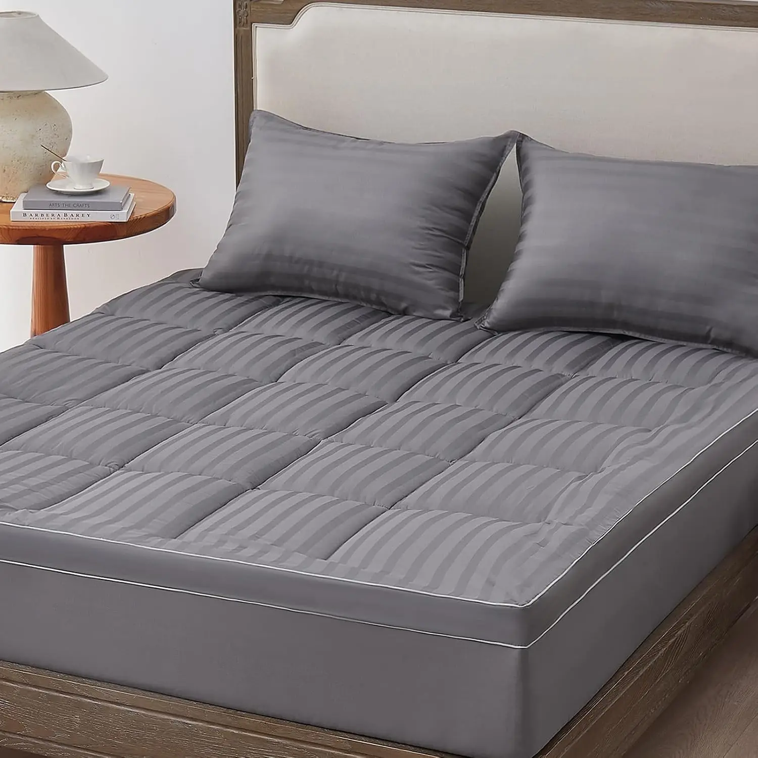 Plush Cooling Mattress Topper 4 Inches Thick Mattress Topper Quilted Cooling Mattress Topper Pad Gray