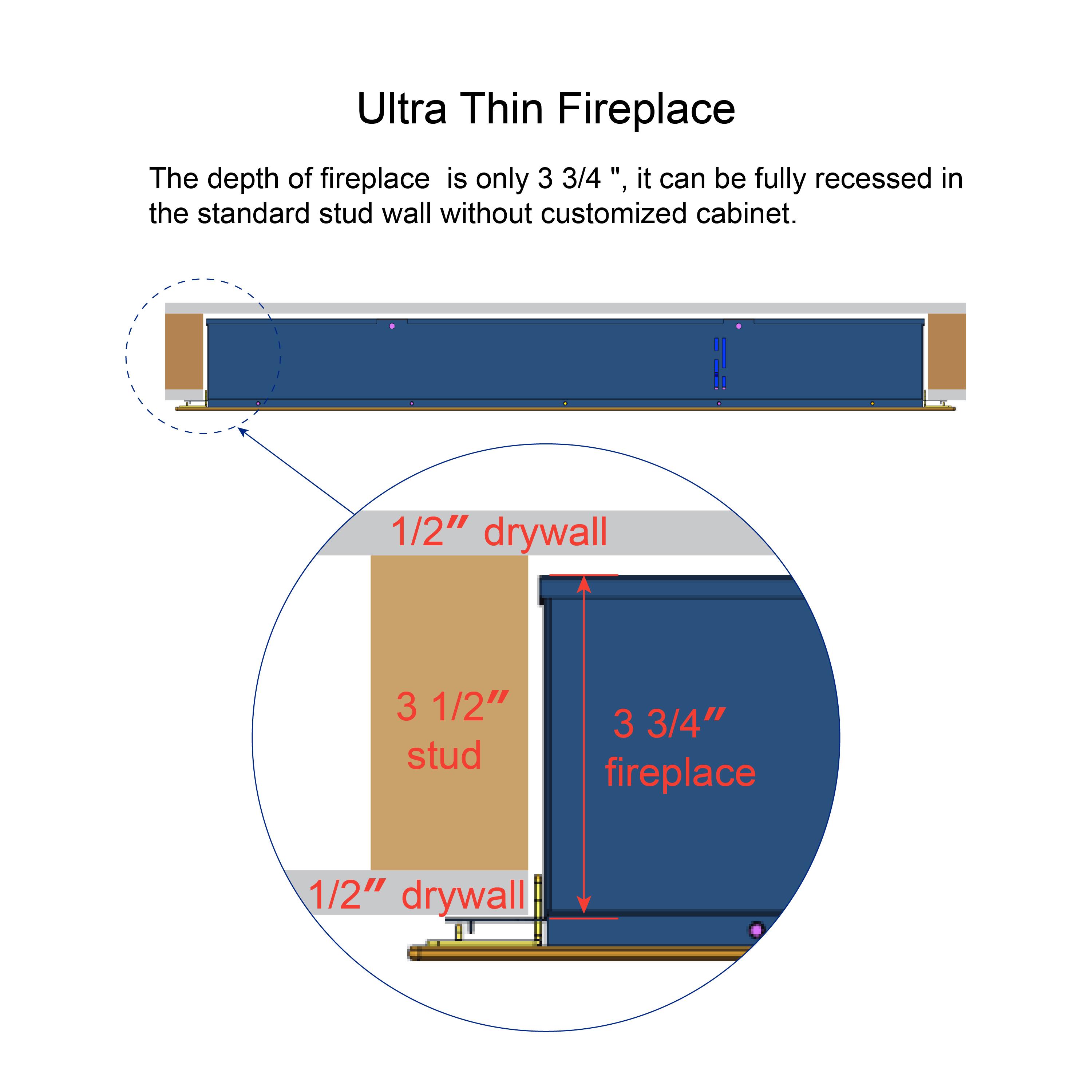 Eyisean 36"/42" Electric Insert Fireplace Heater, Wall-Mounted Recessed Thin Tempered Glass Fireplace with Remote Control & LED Light, 1400W Heat & Adjustable 16 Flame Colors, 3 Display Styles and Timer for Living Room, Bedroom