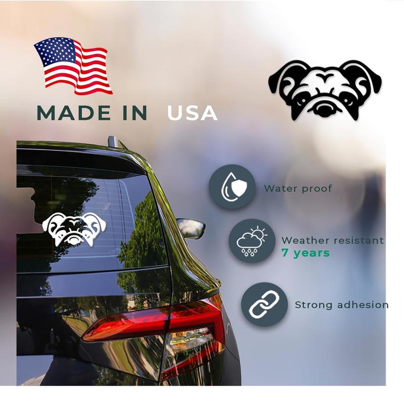 (2 Pcs, 1 Black, 1 White, 6.8'' X 3.6'') Transparent Adhesive Decal Sticker of Bulldog for Car Bumper Window Laptop Tumbler Jeep Truck Motorbike Helmet Door Wall for Indoor Outdo925Ver1Hhh502Bw_FBA