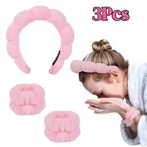 3 Piece Luxury Fiber Spa Headband and Wristband Set, Soft and Comfortable, Face Wash, Makeup Women's Hair Accessories Set, Stretchy Headbands