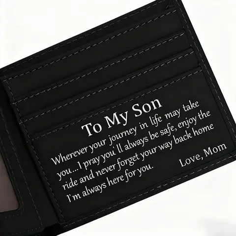 a Genuine Leather Wallet From Mom, For Her Son - a Stylish Bifold Wallet, Available in two colors and two languages, Perfect As A Gift For His Birthday, Graduation Season, Valentine'S Day, Father'S Day, Christmas