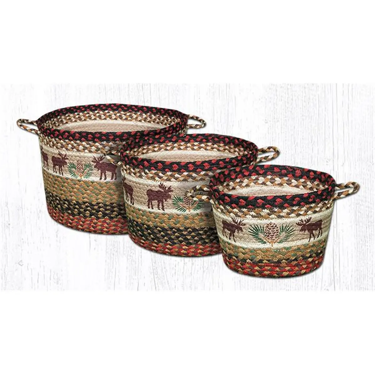 212 MAIN 9x7 in. Hand-Stenciled Moose & Pinecone Natural Jute Braided Utility Basket - Home Storage Unit for Room, Laundry Room, Bathroom Organizer Needs, Room Organizer, Laundry Room Organizer