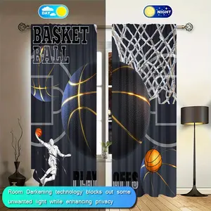 2 basketball patterned printed curtains, suitable for home and office decoration - multifunctional, filter, pole bag hanging, hand washable and machine washable, stylish design, suitable for bedroom or living room, living room curtains