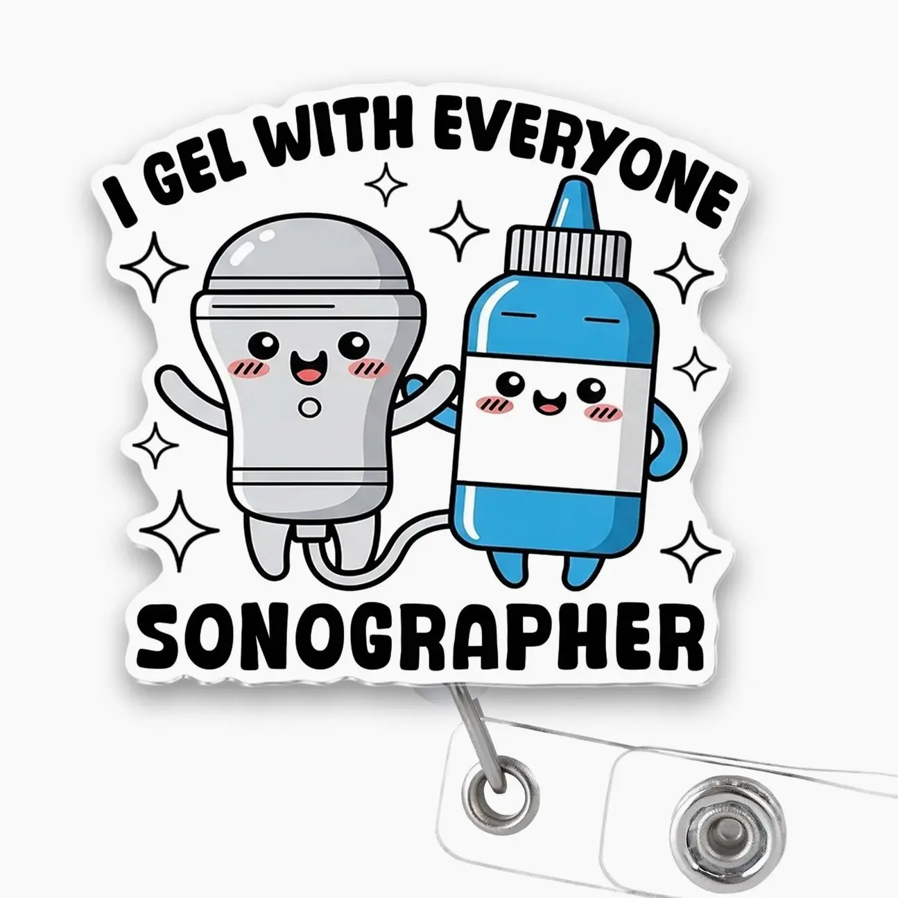 Retractable Sonographer Badge Reel - Cute Ultrasound Tech Gel-Compatible Holder Clip, Medical Imaging Identification Accessory with Badge Decoration