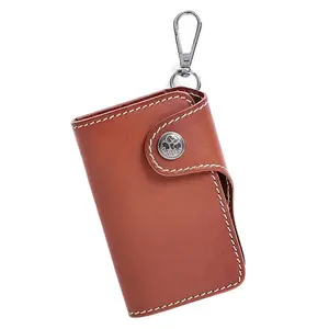 1pc Retro Classic Vegetable Tanned Leather Key Case, handmade craft design, cross-border trendy style, built with independent card slots, multifunctional key storage pouch, minimalist retro silhouette, portable compact layout