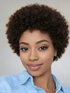 Short Human Hair Afro Kinky Curly Wigs for Women Black Woman Wigs Pixie Cut Curly Wigs Black Color