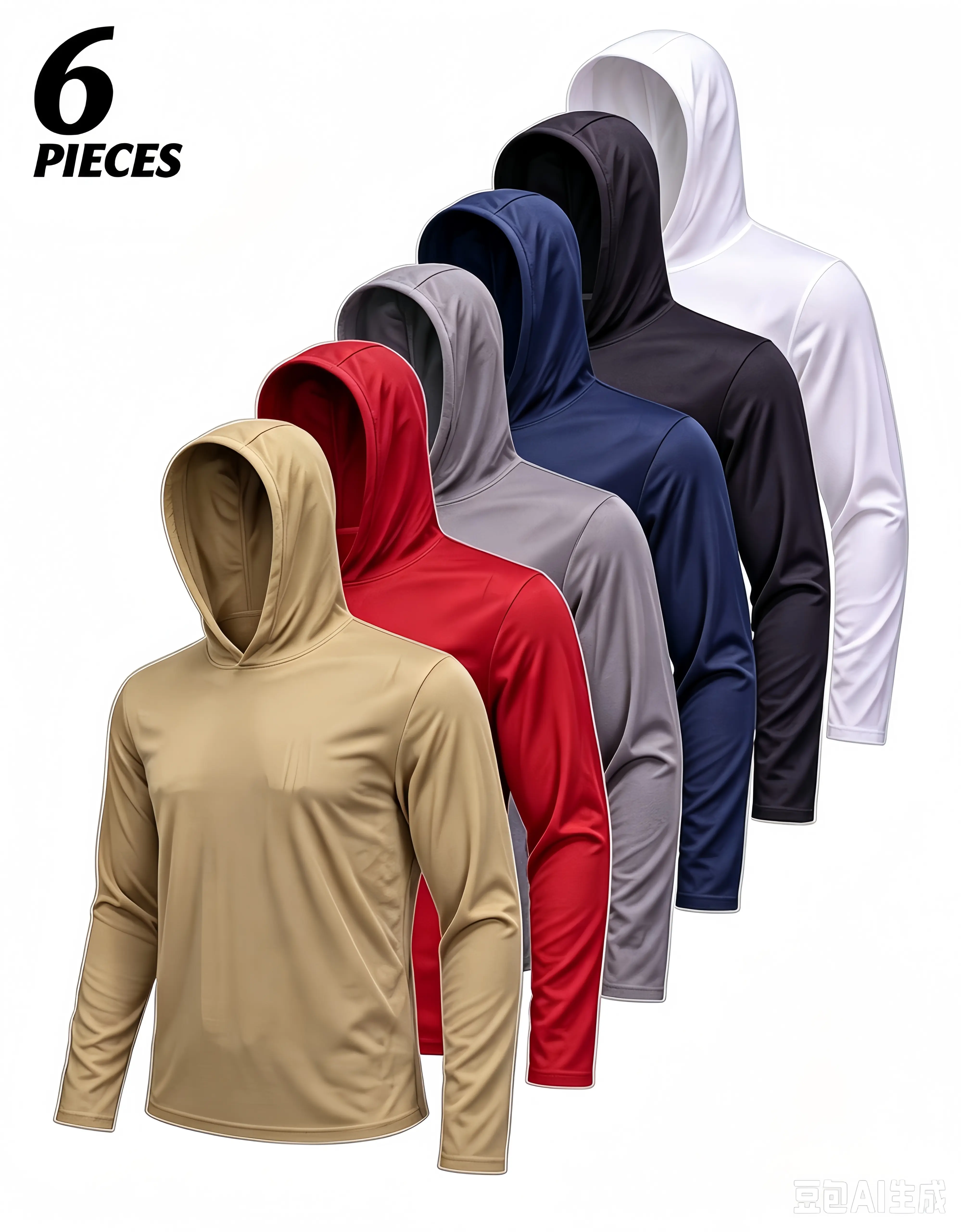 6 Men'S Athletic Hoodies Long Sleeve Fishing Shirts for Shirts Lightweight Rash Guards Hooded Long Sleeve Shirts for Men - Multiple Colors Available - Comfortable & Versatile Quick Dry Running Shirts with Thumb Holes Lightweight Rash Guards for Fishing