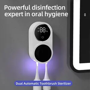 Smart Home Automatic Dual Toothbrush Disinfection Box, Digital Uvc UV Sterilization Dryer Rack, No Drilling Electric Toothbrush Holder, Uv Toothbrush Holders