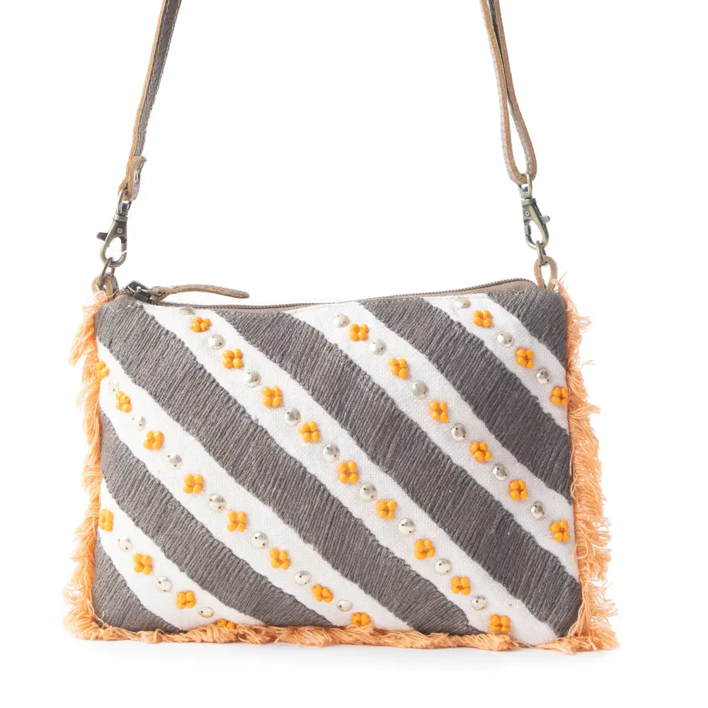 Women's Canyon Skies Leather Crossbody Satchel - Adjustable Strap, Casual Trendy Rustic Fringe, Leather Shoulder Bag, Casual Trendy Purses, Stripes, Back Pocket, Detachable, Wanderlust, Adjustable Strap Satchel, Fashionable Bags, Silver, Zipper