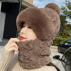 Women's Winter Hat and Scarf 2025 New Style Plus Velvet Thickened Windproof Cold-Proof Cycling Electric Car Warm Pullover Hat