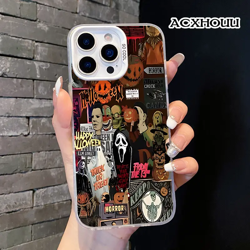1.2mm Soft TPU Silicone Protective Case - Shockproof, Durable Cover for iPhone 17,16 Pro Max,16 Pro,16,15,15 Pro,14,13,12,11 - Stylish Horror Halloween Collage Mobile Phone Accessory, Tech Accessory, Accessories