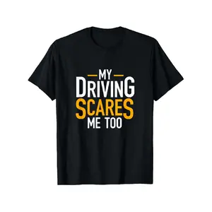 Menswear Casual Round Neck Short-Sleeve Top - Funny Bad Driver Gift "My Driving Scares Me Too" 100% Cotton Unisex All-Season Outdoor Ready-to-Wear T-Shirt, S-XXXL Graphic Graphic Tees