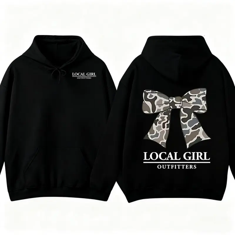 Local Girl Style Bowknot Hoodie Camouflage Design Pattern Casual Hoodie Women's Printed Clothing Long Sleeve Fitted Sweatshirt Daily Wear  Gift, Birthday Gift, Fashionable and Comfortable, Unisex festive holiday sweater