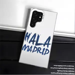 Casing For SAMSUNG GALAXY S22 S23 S24 FE ULTRA Madrid pattern Black Silver Stylish Acrylic Shockproof Protection Anti-Drop Phone Cases Shell Cover short sentence Smartphone Cellphone Protective Screen Protector