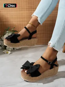 Vortread Women's Sweet Bow Wedge Sandals | 2026 Summer Platform Espadrilles | Comfortable Non-Slip Cork Sole Sandals for Beach & Vacation
